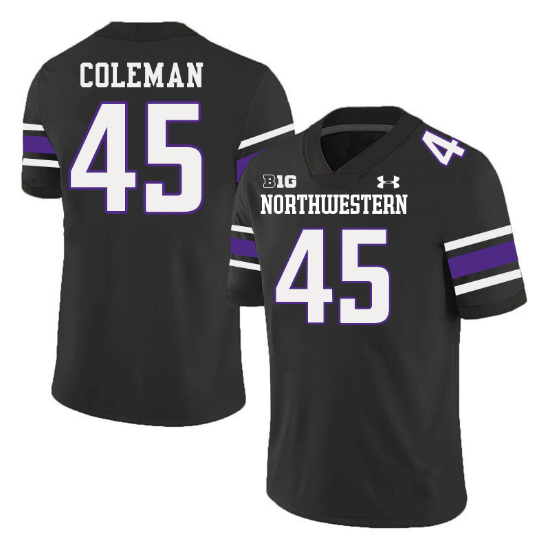 Northwestern Wildcats #45 Cullen Coleman College Football Jerseys Stitched-Black